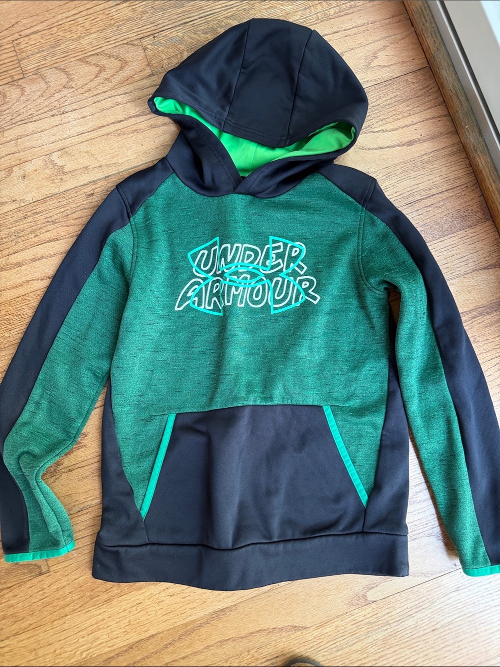 Under Armour Green and Black Hooded Pullover for Kids - Youth Medium (8)